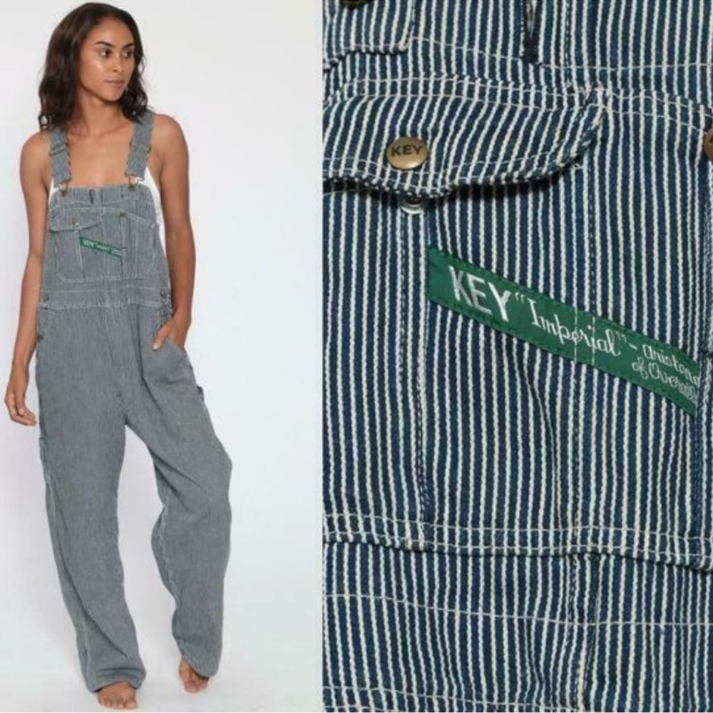 Women's Blue Striped Overalls